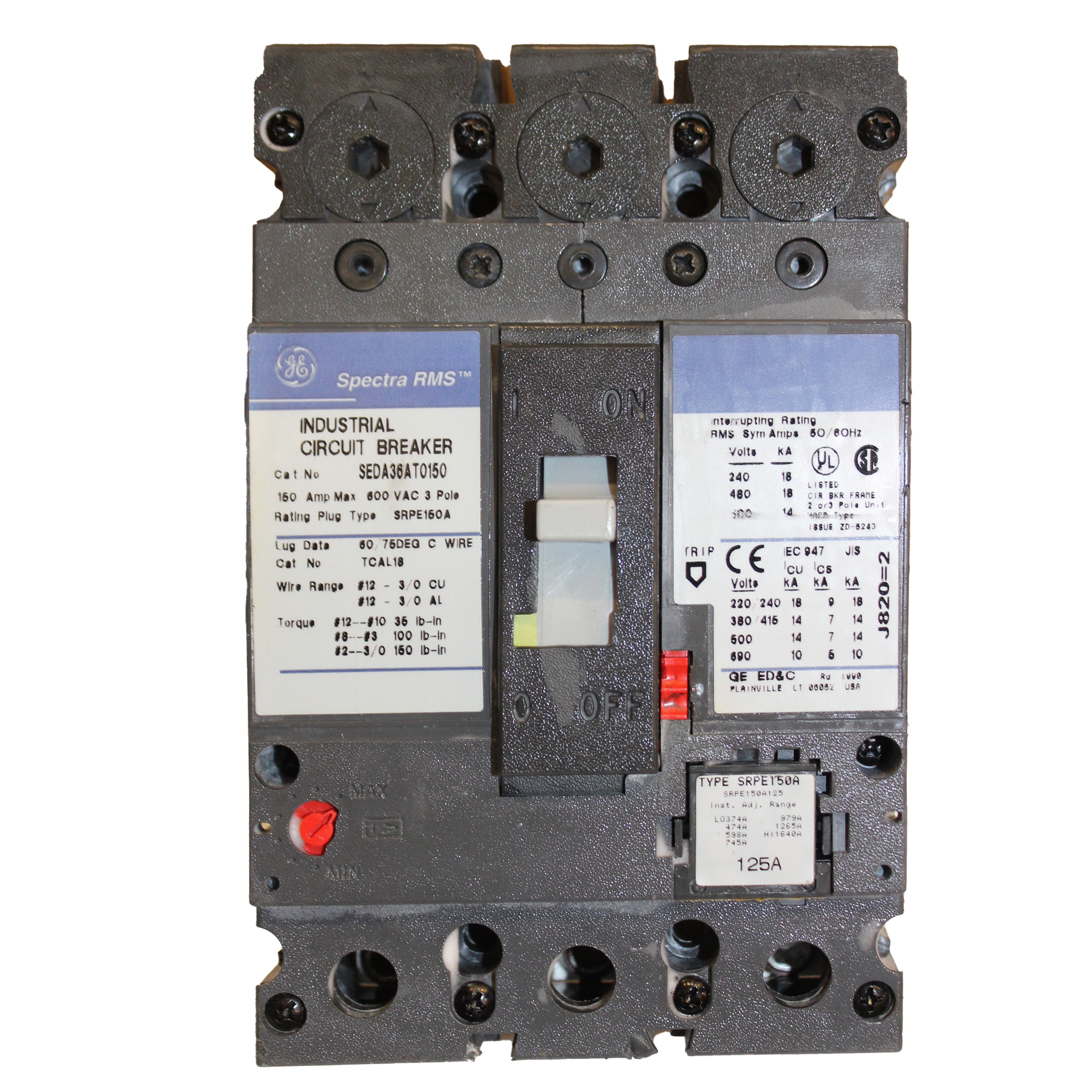 Product image: GE SEDA36AT0150 3P 150A 600V BRKR